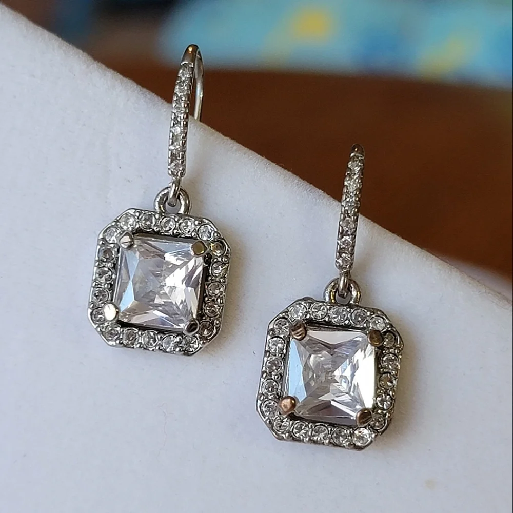 Diamond Drop Earrings Silver Tone Blingy